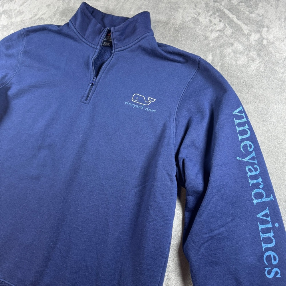 Vineyard Vines Mens Large Navy Blue Vintage Whale Logo Quarter Zip Pullover